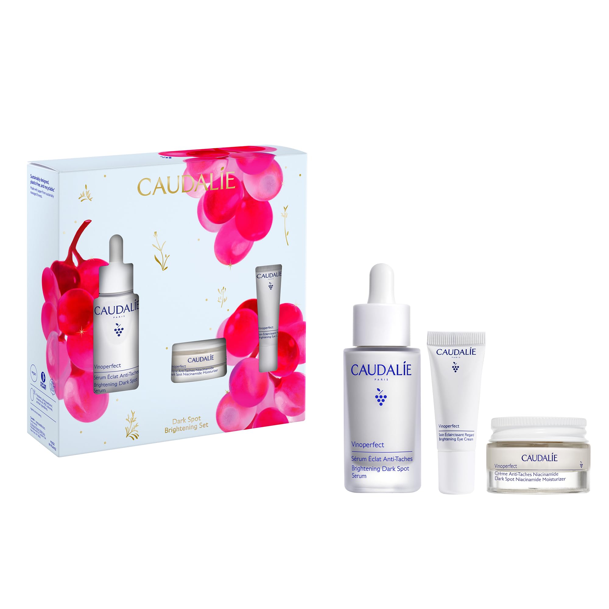 Caudalie Vinoperfect Brightening Skincare Set – Radiance Serum & Hydrating Duo (3-Piece Set)